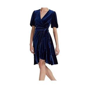 Lauren Ralph Lauren NWT crushed Valore Velvet navy blue wrap dress sz 16